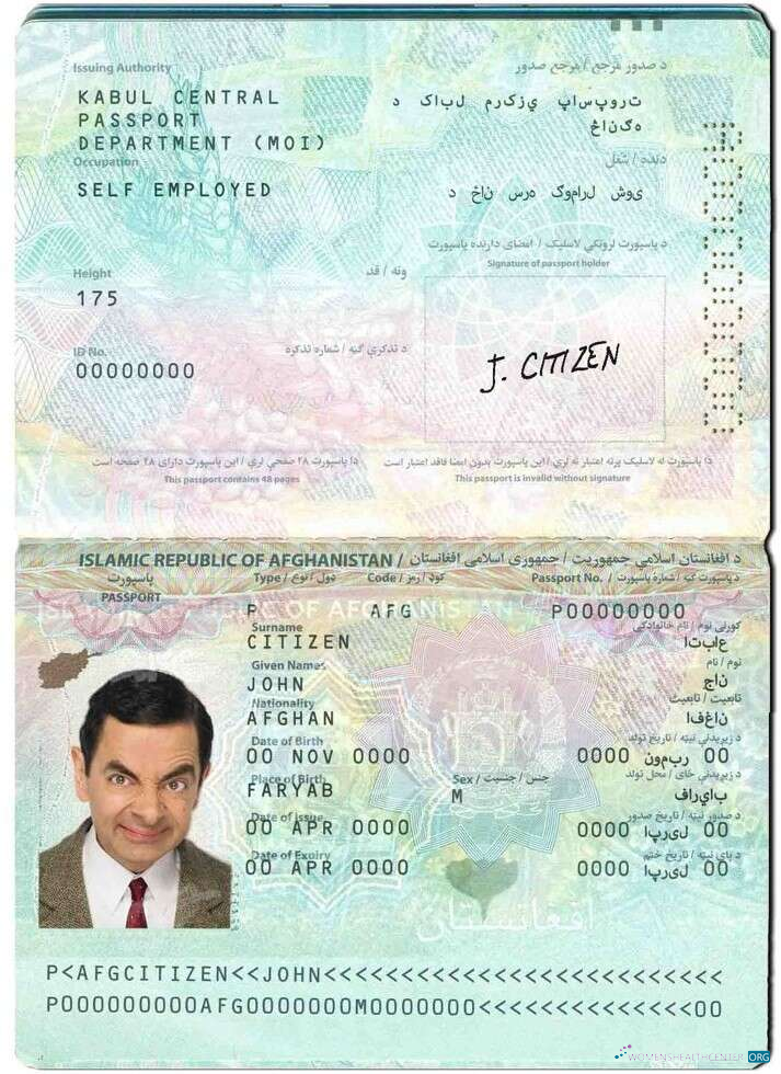 Download Afghanistan passport Photoshop template